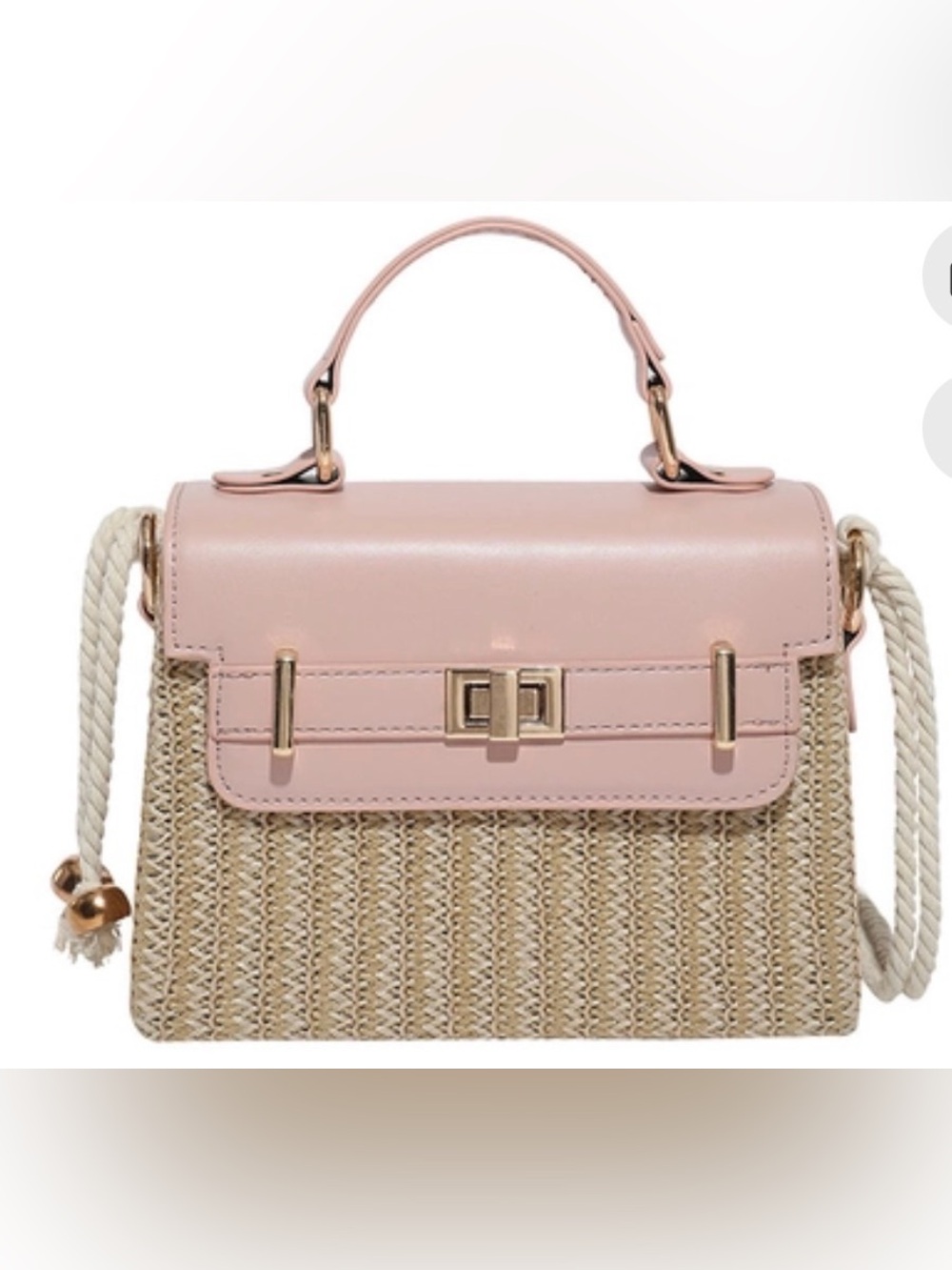 Stylish Pink Top-Handle Woven Structured Tote Bag